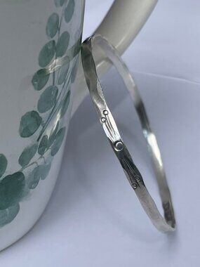 Handcrafted Sterling Silver Bangle Bracelet Signed Stuart Nye Etched